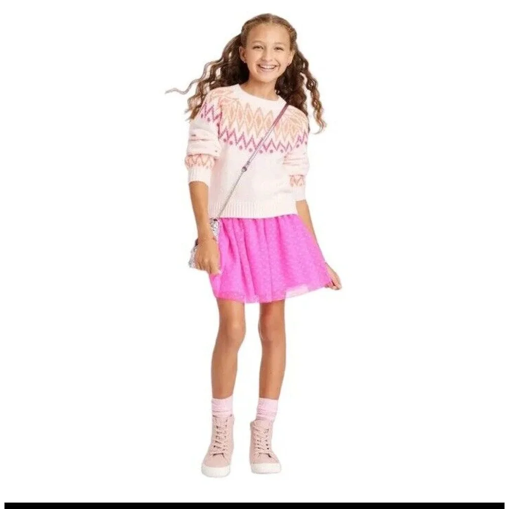 Cat & Jack Youth Girls' Pink Valentine Heart Printed Tutu‎ Skirt X-Large XL NWT
